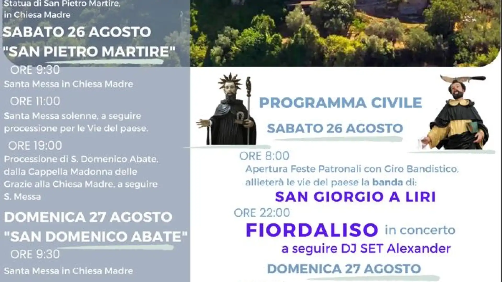 Fornelli: feste patronali. Un week end tutto da vivere in paese. Il programma degli eventi. Questa sera in concerto Fiordaliso